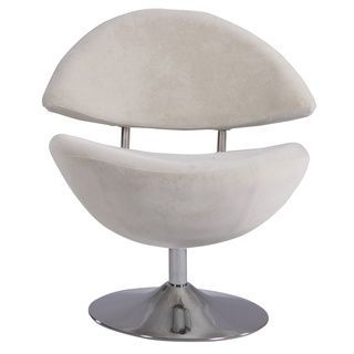 Chrome/white Velvet Modern Cresent Swivel Accent Chair