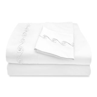 Veratex Grand Luxe 300 Thread Count Egyptian Cotton Sateen Sheet Set With Chenille Embroidered Swirl Design White Size Twin