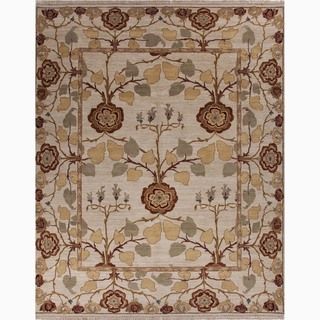 Hand made Arts And Craft Pattern Ivory/ Red Wool Rug (8x10)