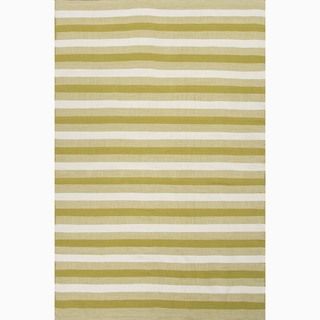 Hand made Green/ Ivory Polyester Reversible Rug (8x10)