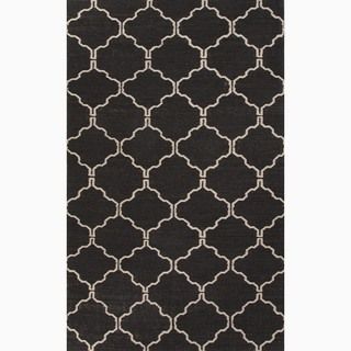 Hand made Moroccan Pattern Black/ Ivory Wool Rug (8x10)