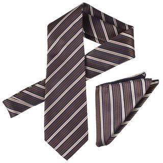 Vance Mens Striped Silk Touch Microfiber 29 inch Tie And Hanky Set