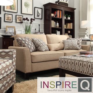 Inspire Q Fullerton Tan Linen Flared Track Arm Sofa