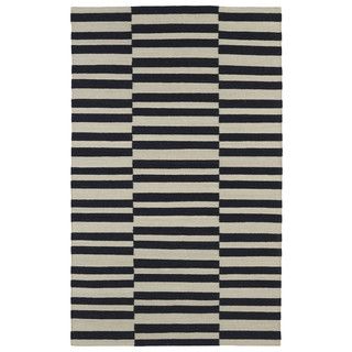 Flatweave Tribeca Black Stripes Wool Rug (8 X 10)