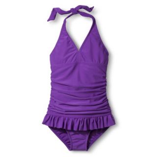 Girls 1 Piece Skirted Swimsuit   Purple S