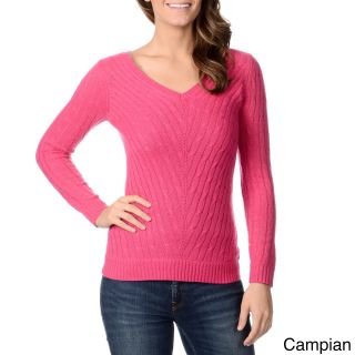 Ply Cashmere Womens Cable Knit V neck Sweater