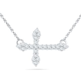 CT. T.W. Diamond Sideways Cross Necklace in Sterling Silver