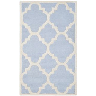 Safavieh Handmade Moroccan Cambridge Light Trellis Pattern Blue/ Ivory Wool Rug (3 X 5)