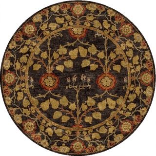 Handmade Arts And Craft Pattern Brown/ Yellow Wool Rug (6 X 6)
