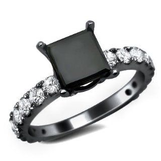 2.65ct Black Princess Cut Diamond Engagement Ring 18k Black Gold Jewelry