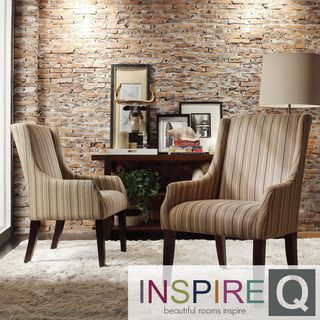 Inspire Q Jourdan Mocha Brown Stripe Sloped Arm Hostess Chair