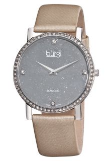 Burgi BUR061SL  Watches,Womens White Diamond Silver Dial Grey Satin, Casual Burgi Quartz Watches