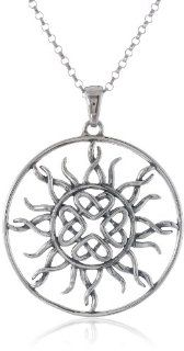 Sterling Silver Celtic Love Knot Sun Filigree Circle Pendant, 18" Pendant Necklaces Jewelry
