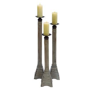 Soho Antique Brown Finish Wooden Candle Holders (set Of 3)