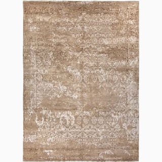 Hand made Abstract Pattern Taupe/ Ivory Wool/ Bamboo Silk Rug (8x10)