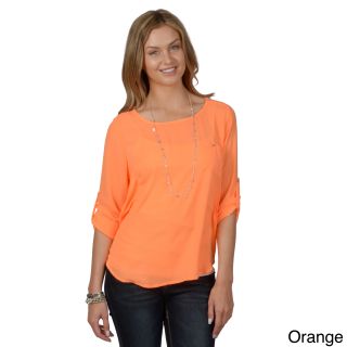 Hailey Jeans Co Hailey Jeans Co. Juniors Roll up Sleeve Scoop Neck Chiffon Top Orange Size S (1  3)
