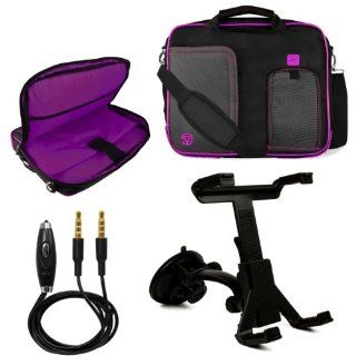 Pindar Messenger Carrying Bag for Dragon Touch R10 Tablet + Windshield Mount + Auxliary Cable (Purple) Computers & Accessories