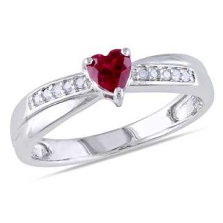 0mm Heart Shaped Lab Created Ruby and Diamond Accent Promise Ring in