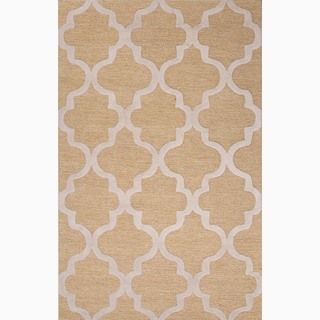 Handmade Geometric Pattern Taupe/ Ivory Wool Rug (36 X 56)