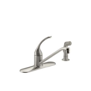 KOHLER Coralais Vibrant Brushed Nickel Low Arc Kitchen Faucet with Side Spray