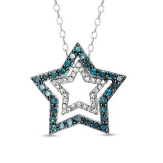 CT. T.W. Enhanced Blue and White Diamond Double Star Pendant in