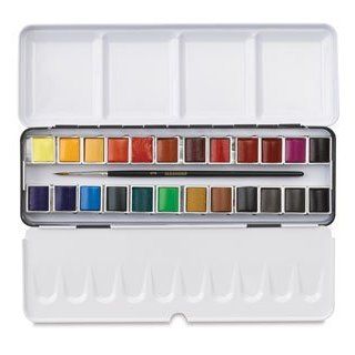 Sennelier French Artists' Watercolor Sets   Half Pan Metal Case, Set of 24