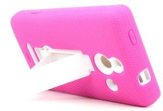 For Huawei W1 H883g Heavy Duty Kickstand Hard Soft Cover Case with ApexGears Stylus Pen (Pink White) Cell Phones & Accessories