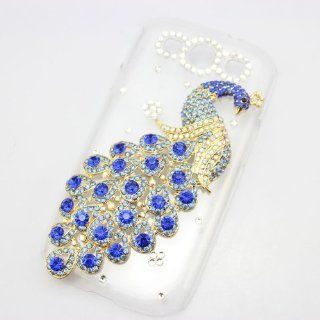 bling 3D clear case dark blue peacock diamond hard cover for samsung galaxy grand duos i9080 i9082 Cell Phones & Accessories