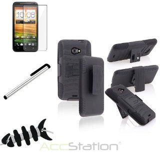 XMAS SALE Hot new 2014 model Black Hybrid Case+Holster+Guard+Silver Stylus For HTC EVO 4G LTE+Fishbone WrapCHOOSE COLOR Cell Phones & Accessories