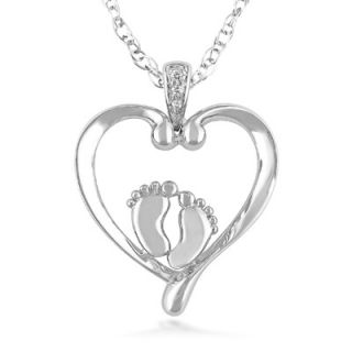 Diamond Accent Footprints on My Heart Pendant in 10K White Gold