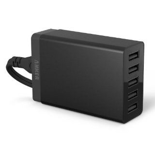 Anker 40W 5 Port Family Sized Desktop USB Charger with PowerIQ™ Technology for iPhone 5s 5c 5; iPad Air mini; Galaxy S5 S4; Note 3 2; the new HTC One (M8); Nexus and More (Black) Cell Phones & Accessories