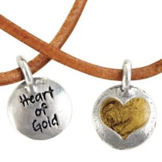 Double Sided Silver Handcrafted Heart Of Gold Necklace With Leather Cord Clothing
