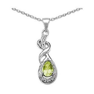 Sterling Silver Peridot & Diamond Pendant With 18" Chain FineDiamonds9 Jewelry
