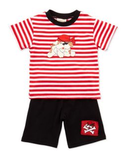 Pirate Dog Stripe Tee & Shorts Set, Black, 3 9 Months   Cach Cach