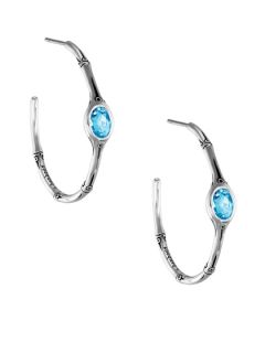 Bamboo Silver & Swiss Blue Topaz Hoop Earrings by John Hardy