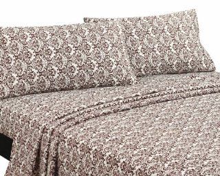 Wilshire Hill Damask Sheet Set, Queen, Ivory/Chocolate  
