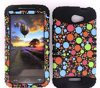 3 IN 1 HYBRID SILICONE COVER FOR HTC ONE X HARD CASE SOFT BLACK RUBBER SKIN POLKA DOTS BK TP904 S720E KOOL KASE ROCKER CELL PHONE ACCESSORY EXCLUSIVE BY MANDMWIRELESS Cell Phones & Accessories