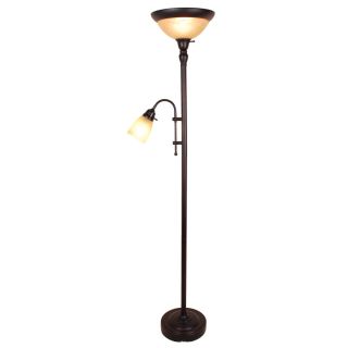 allen + roth 71.5 in Oil Rubbed Bronze Finish Torchiere with Side Light Indoor Floor Lamp with Glass Shade