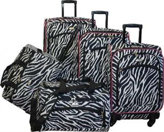 American Flyer Travelware Animal Print 5 piece Spinner Luggage Set   Zebra Pink