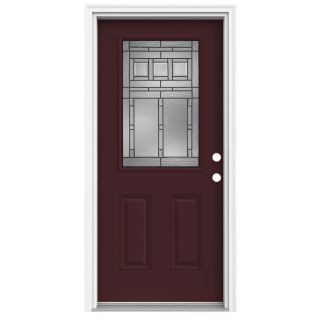 ReliaBilt Half Lite Decorative Currant Inswing Fiberglass Entry Door (Common 80 in x 36 in; Actual 81.75 in x 37 in)