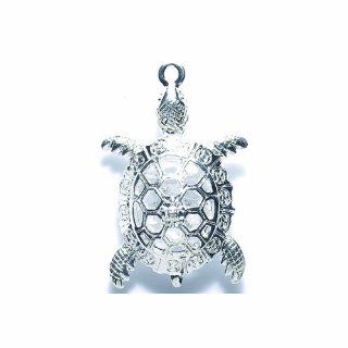 Shipwreck Beads Zinc Alloy Filigree Turtle Charm, 40 by 26mm, Silver, 4 Pack