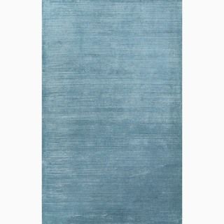 Hand made Solid Pattern Blue Wool/ Art Silk Rug (9x12)