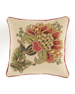 Floral Needlepoint Pillow, 16Sq.