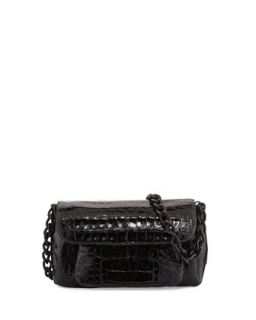 Crocodile Chain Strap Shoulder Bag, Black   Nancy Gonzalez