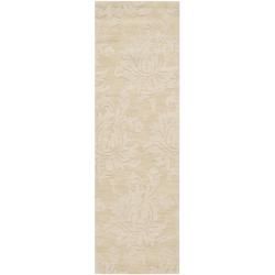 Hand crafted Solid Ivory Damask Embossed Wool Rug (26 X 8)