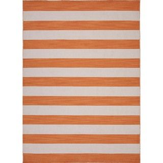 Reversible Flat weave Stripe Red/orange Wool Rug (2 X 3)