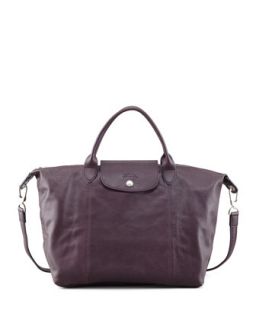 Le Pliage Leather Handbag, Purple   Longchamp
