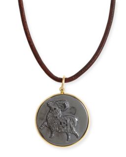 Hematite Aries Zodiac Pendant Necklace on Leather Cord   Syna