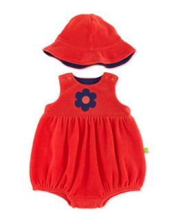 Two Piece Terry Shortall & Hat, Red, 3 12 Months   Offspring