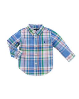Plaid Long Sleeve Blake Shirt, Blue Multi, 9 24 Months   Ralph Lauren